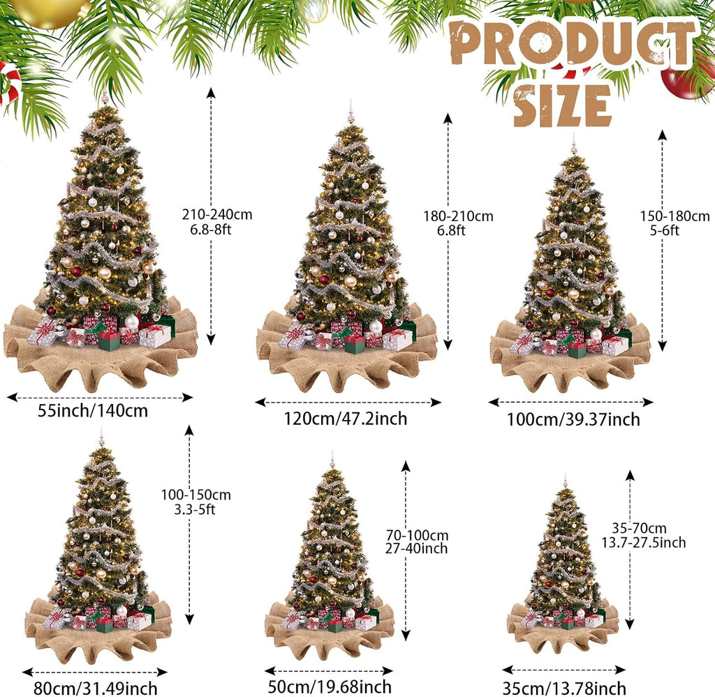 55 Inch Christmas Tree Skirt Decor, Burlap Ruffled Tree Skirt, Linen
