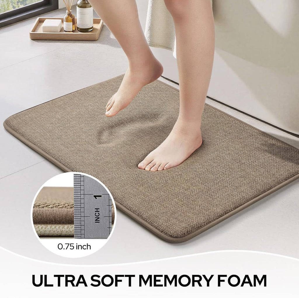 Memory Foam Bathroom Rugs Set 2 Piece, Ultra Absorbent Quick Dry Bath Mats, Linen-Like Boho Bathroom Rug Set for Bath