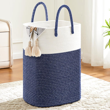 Cotton Rope Laundry Basket, Woven Clothes Hamper, 80L
