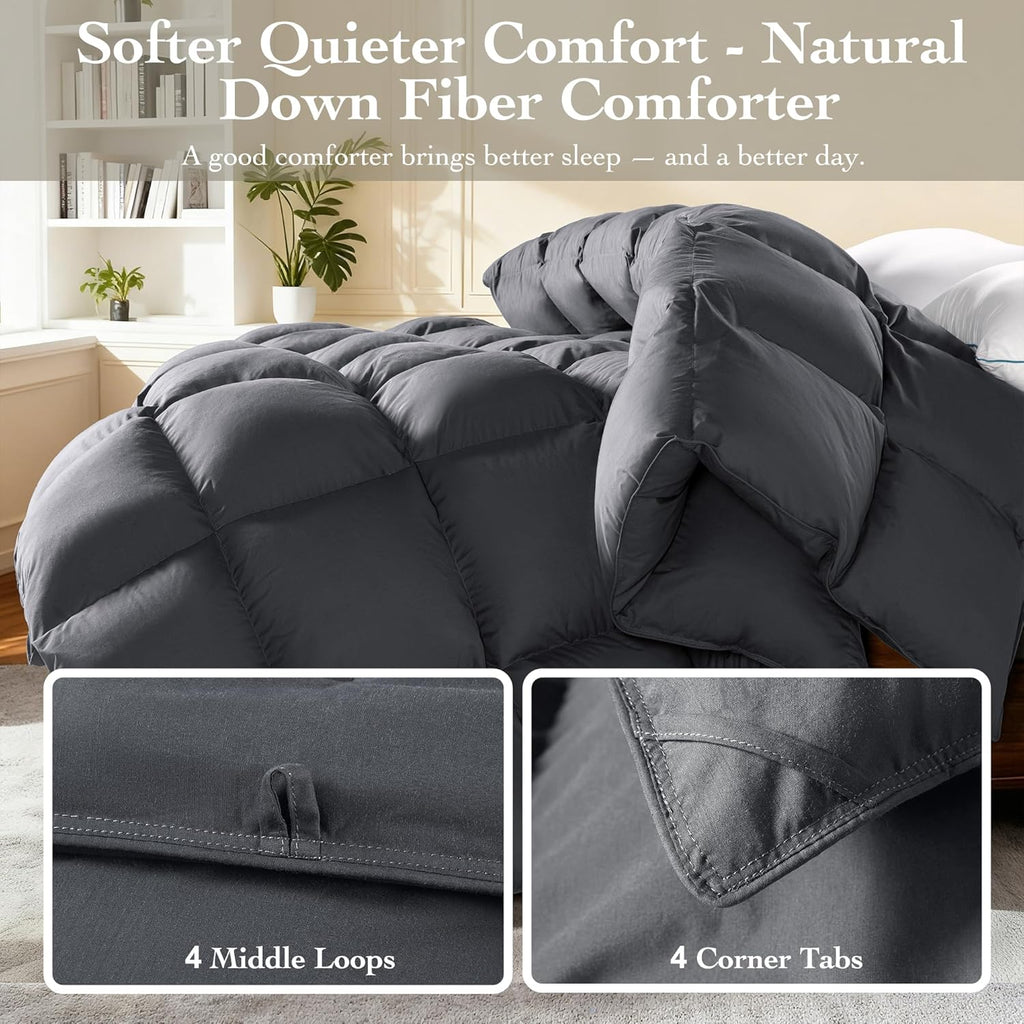 Goose Down Fiber Comforter Queen - All Season Naturally Breathable Down Comforters