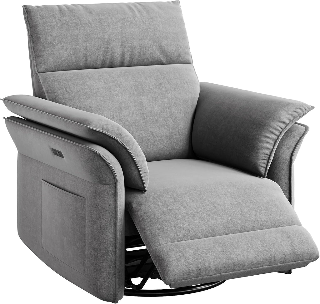 Power Recliner Glider Chair with Smooth Swivel and Rocking Motion Adjustable Recline USB Charging Port Premium