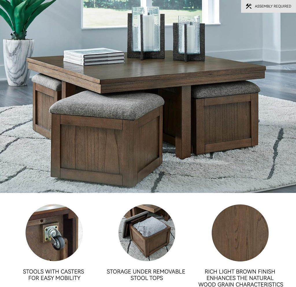 Boardernest Casual Coffee Table with 4 Storage Stools, Dark Brown