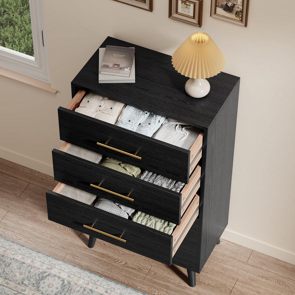 5 Drawer Dresser, Tall Chest of Draawers, Black | Wood Dresser with Metal Handles for Organized Storage Dresser s