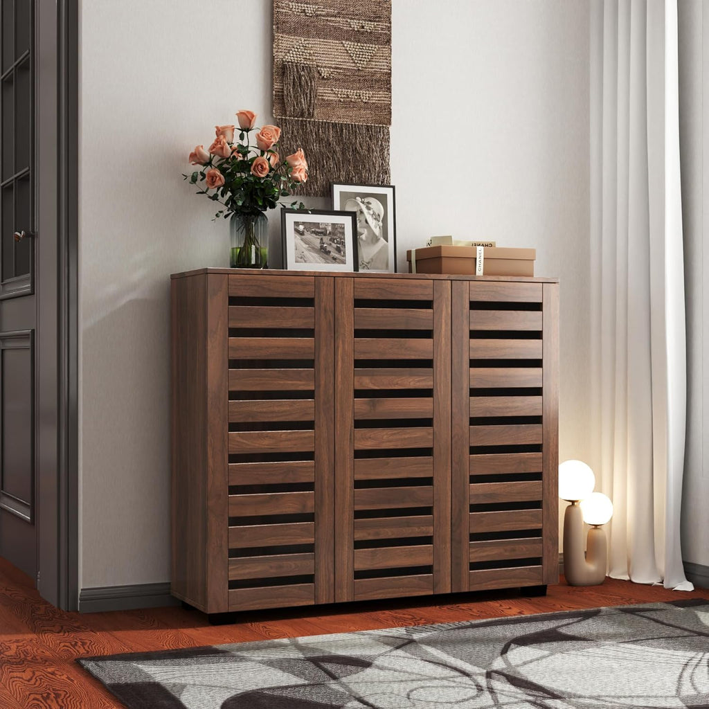 Narrow Shoe Storage Cabinet with Doors & Adjustable Shelf , 5-Tier Freestanding Slim Shoe Organizer Rack Shoe Cabinet