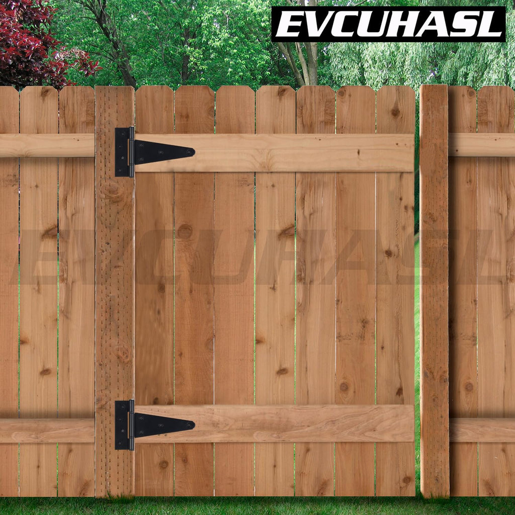 8 Inch T-Strap Gate Hinges, Shed Barn Door Hinges Heavy Duty, Black Tee Hinges for Wooden Fences, Yard Gate, Wrought