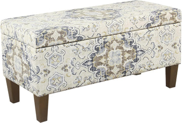 Ottomon Upholstered Rectangular Storage Ottoman Bench with Hinged Lid, Brown and Cream Large