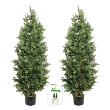 5ft Artificial Cedar Topiary Trees for Outdoor Front Porch Door, 5 Feet Faux Potted Plants Evergreen Fake Pine