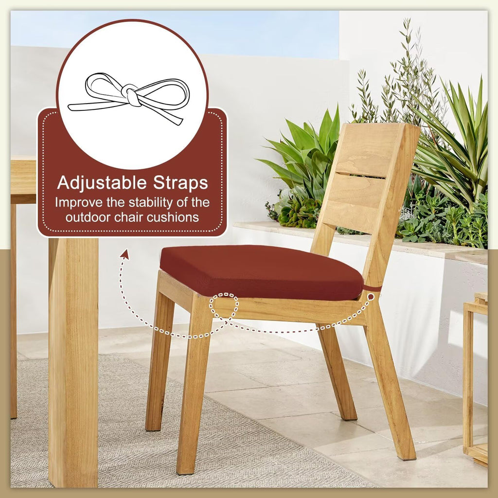 Outdoor Chair Cushions, Waterproof Patio Seat Cushions with Adjustable Straps, Round Corner Patio Chair Cushions for