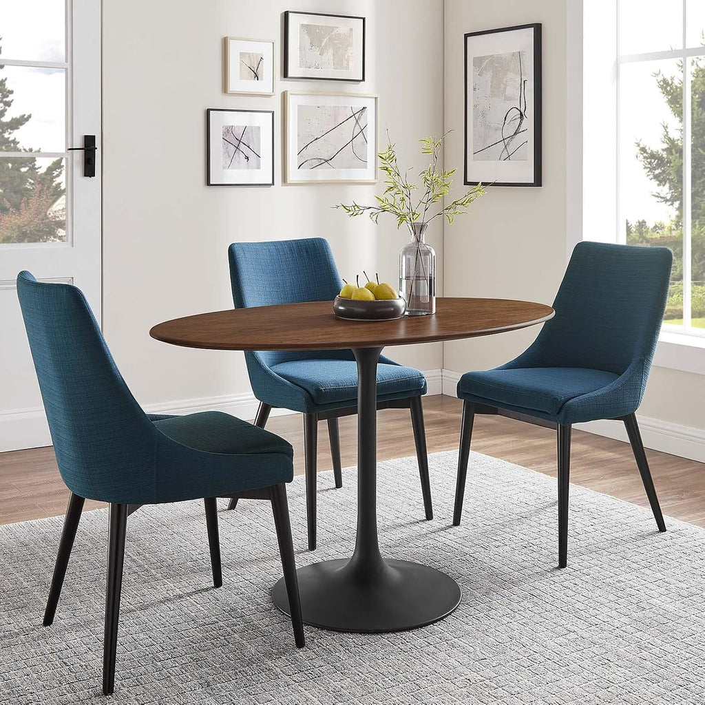 Inspired Saarinen Style Tulip Oval Pedestal Dining Table — Black Base / Walnut Top, 48″ Oval