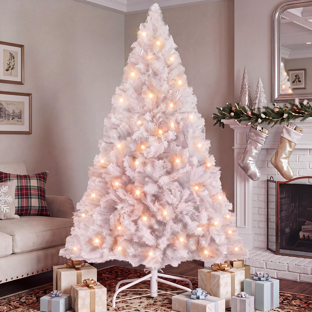 6 Ft Pre-lit Christmas Tree, White Artificial Xmas Tree