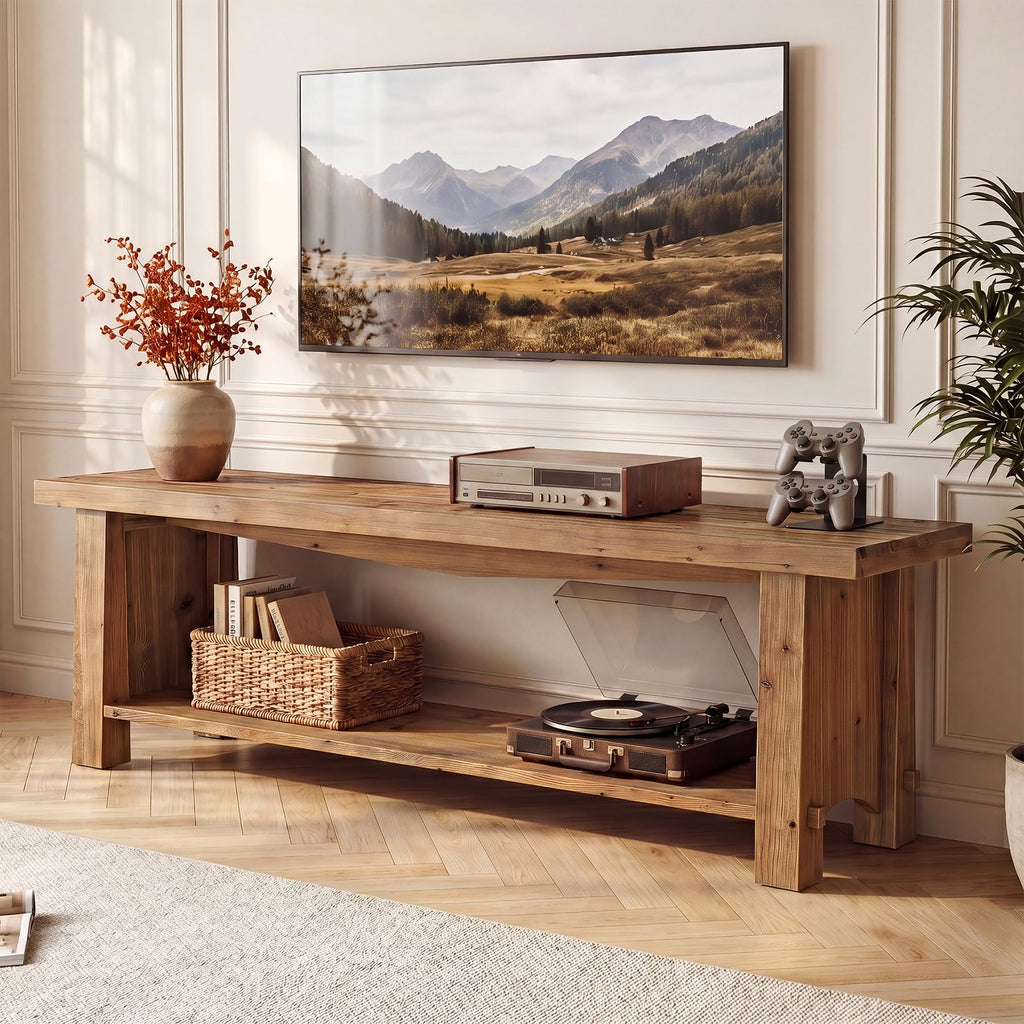 63 Inch Solid Wood TV Stand for 65 70 Inch TVs, Rustic Entertainment Center
