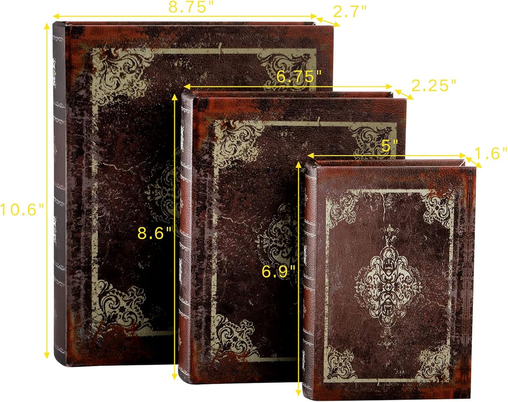3 Pack Decorative Book Boxes with Magnetic Cover, Wooden Antique Book Decorations Vintage Storage Box - Retro Floral