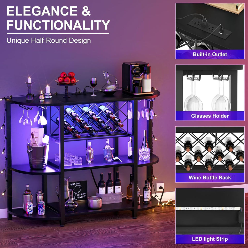 4-Tier Metal Coffee Bar Cabinet with Outlet and LED Light