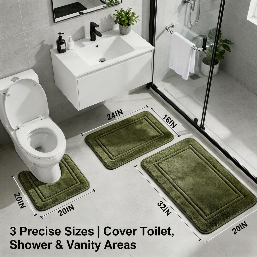 Bathroom Rugs Set Memory Foam Mats Non-Slip Bath Rug Set 3 Piece,Washable Bathroom Mats,Absorbent Shaggy Rug Super