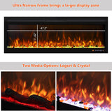 50 Inch Smart Electric Fireplace Insert with Heater, Recessed or Wall Mounted, Remote and App Control, 9H Timer