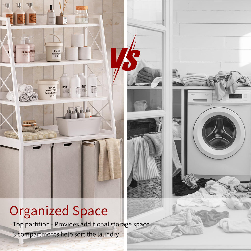 3 Section Laundry Hamper Laundry Basket with 4 Tiers Shelf
