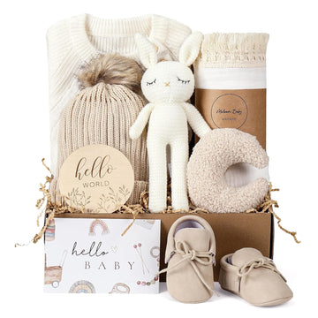 Deluxe Baby Girl Gift Set, Newborn Basket, Newborn Gifts Box, Boho Baby Girl Essentials, for New Moms, Personalized