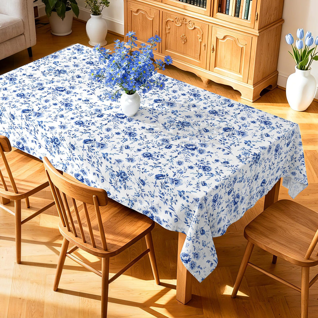 Blue Rose Tablecloth 60 x 84 Inch Rectangular, Floral Print