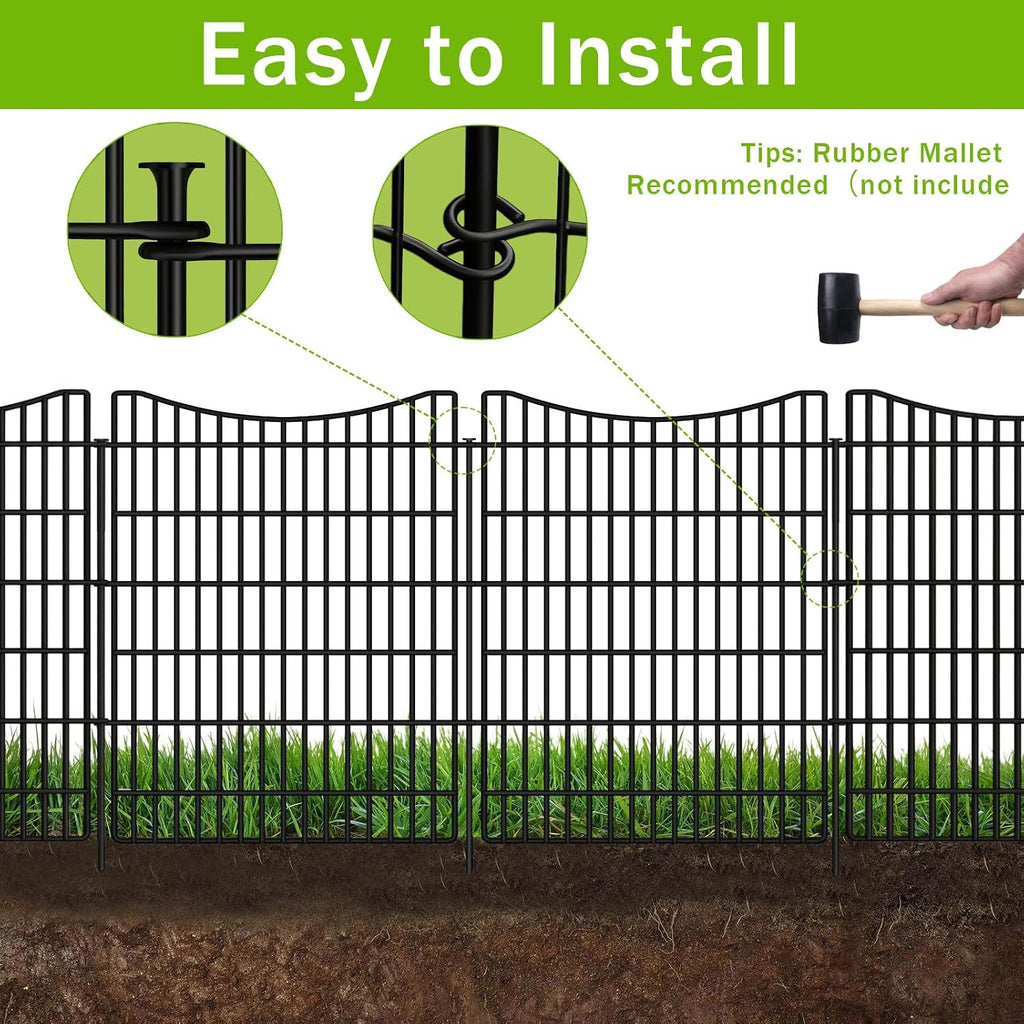 10 Panels Garden Fencing Animal Barrier with Gate, 48 in(H) X 23.6 ft(L) Dog Fence Outdoor for Yard, No Dig Temporary