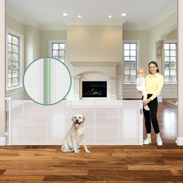 Reinforced 120 Inch Retractable Baby Gates for Doorway, Bottom Anti-Crawl 10 Foot Extra Long Baby Gate