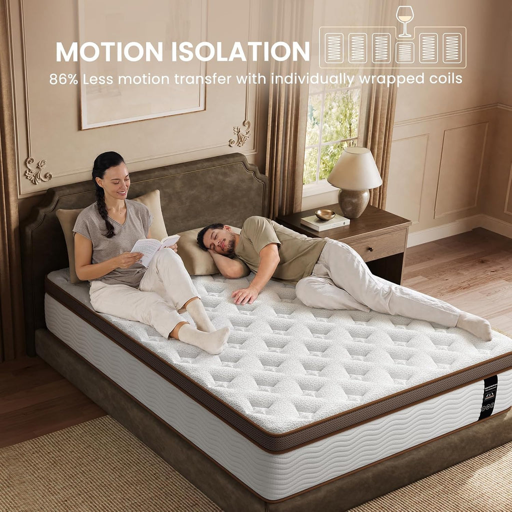 California King Mattress - 14 Inch Hybrid Mattress with Orthopedic Lumbar Support & Motion Isolation - Individually