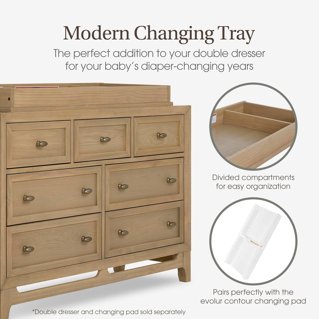 Baby Changing Tray Topper for Double Dresser, Converts to Nursery Diaper Station, Durable Pinewood