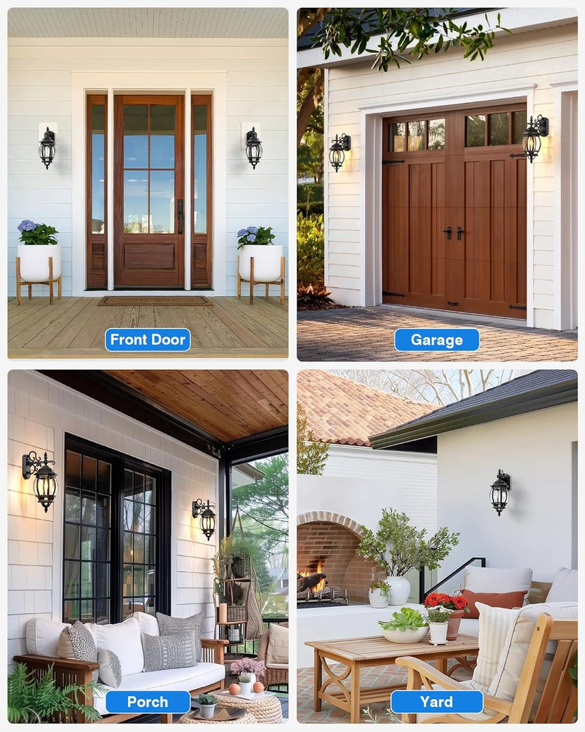 Dusk to Dawn Outdoor Lighting Fixture for House, Black Exterior Wall Light Wall Mount Sconce with Tempered Glass