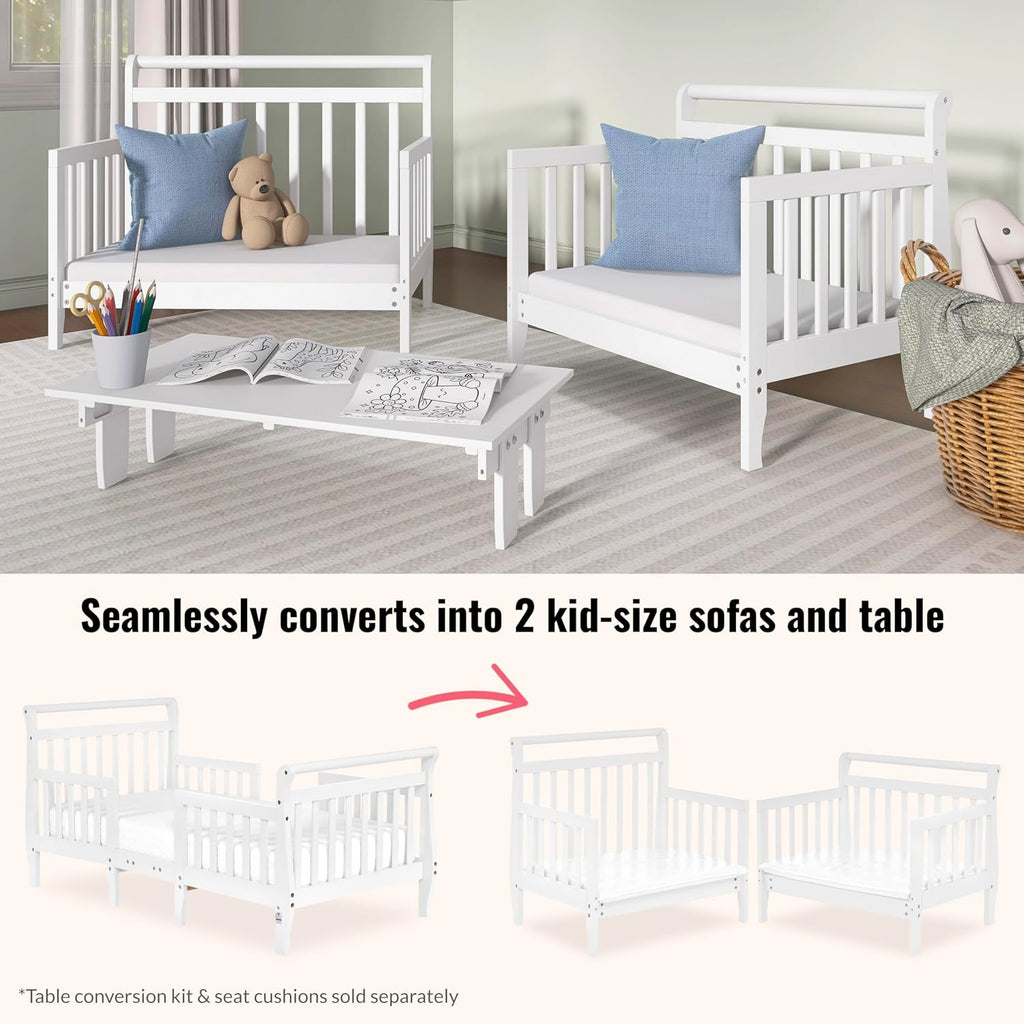 3-in-1 Toddler Bed with Rails, GREENGUARD Gold, White