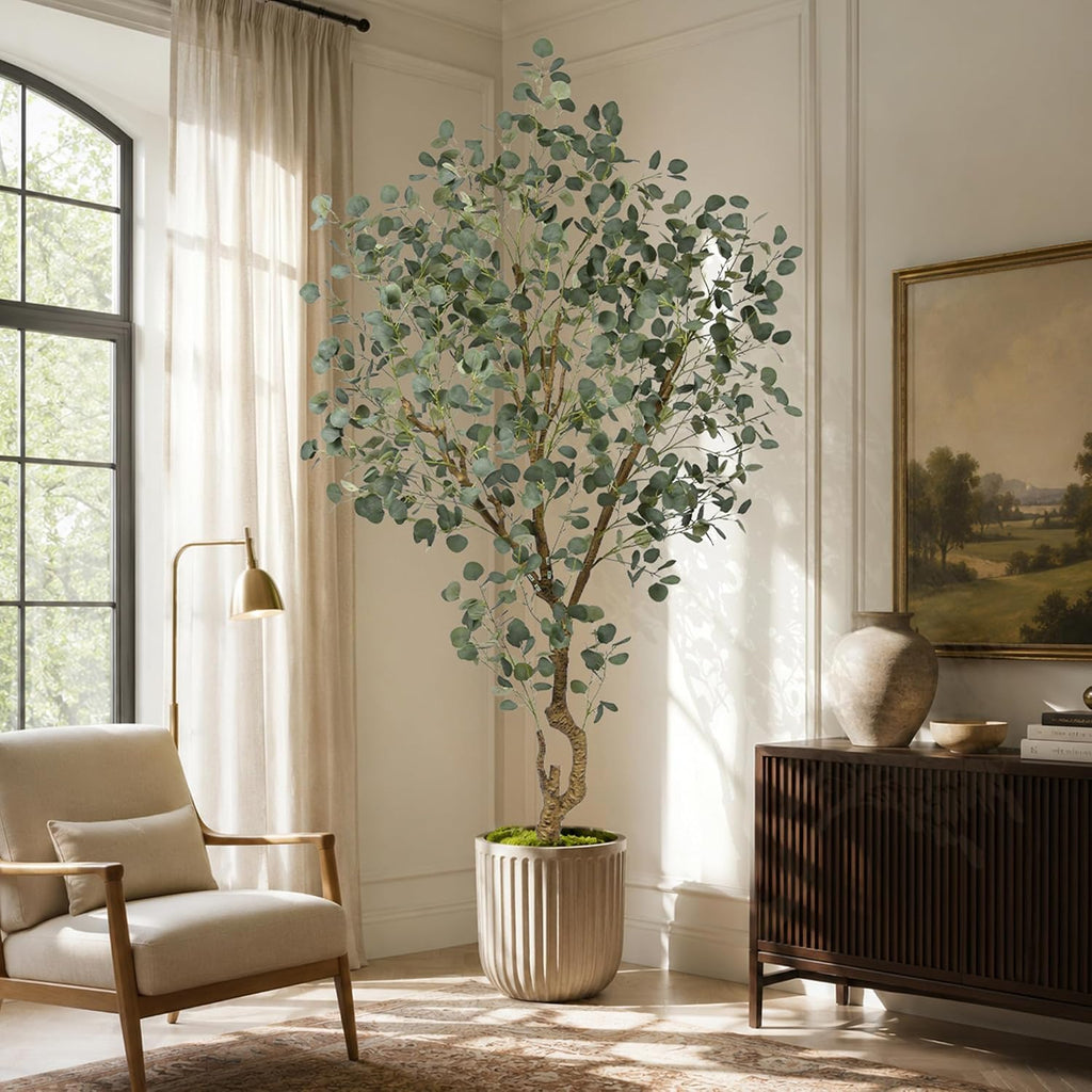 7FT Faux Eucalyptus Tree with Realistic Green Silver Dollar Leaves