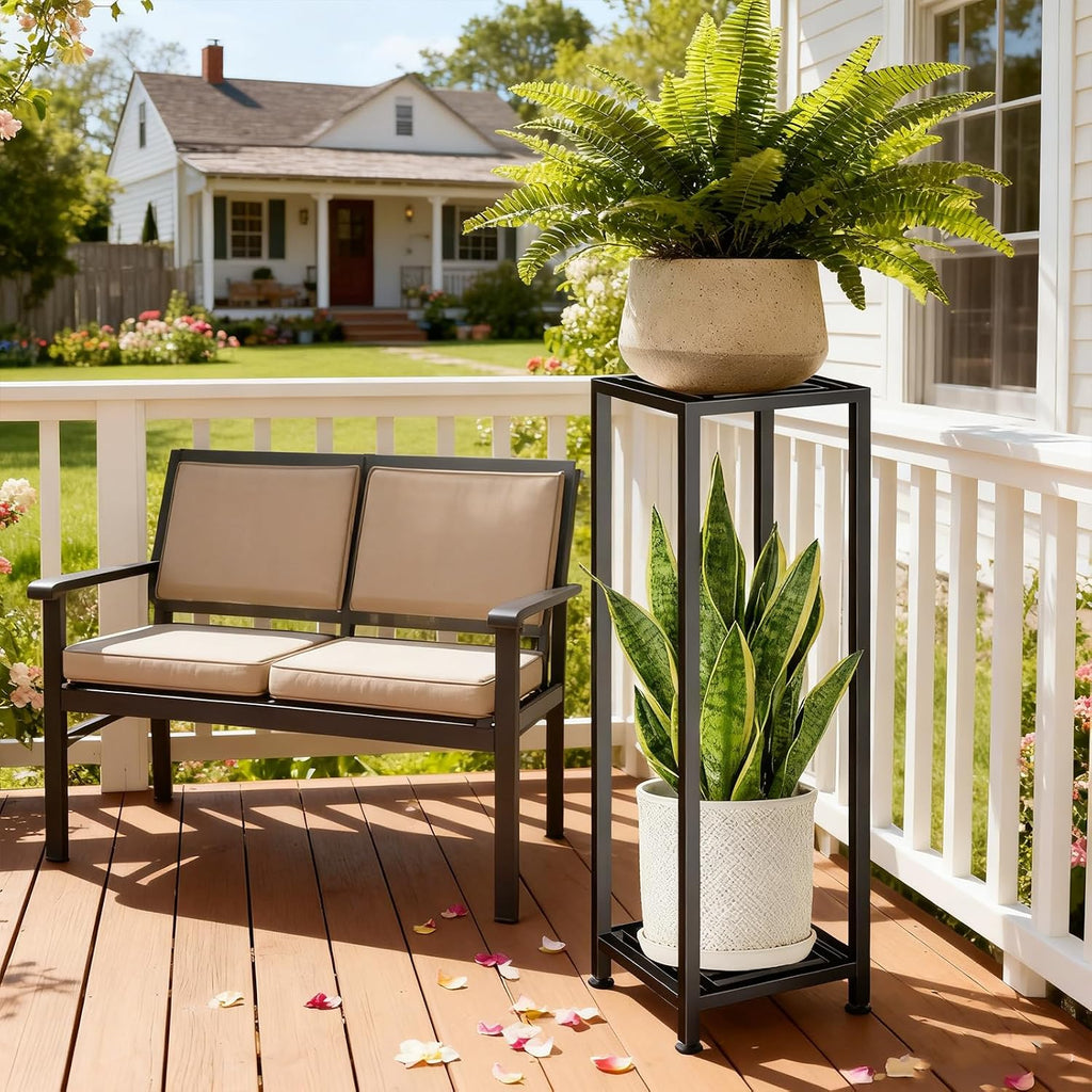 Plant Stand Indoor Outdoor, 41'' Tall Wrought Iron Plant Stands, Heavy Duty | 2 Tier Metal Pedestal Stand Decorative