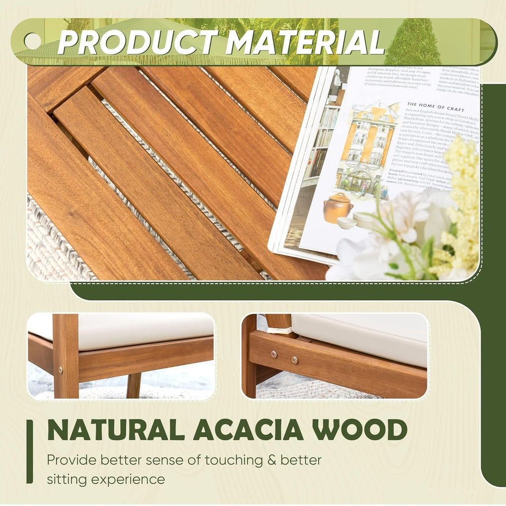 Patio Furniture 4 Piece Outdoor Acacia Wood Patio Conversation Sofa Set with Table & Cushions Porch Furniture for Deck