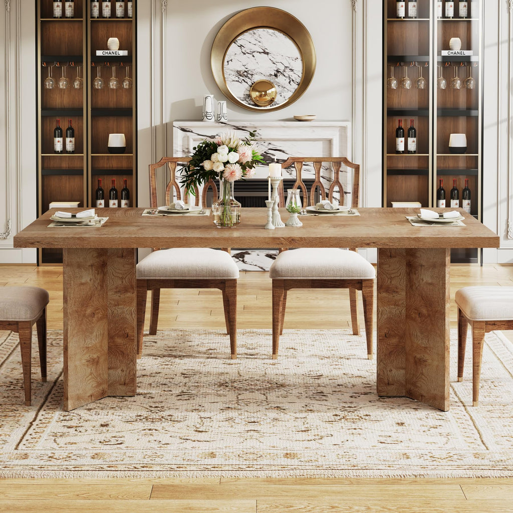 63-inch Dining Table for 4-6, Farmhouse Kitchen Table with Large Tabletop, Rectangular Dinner Eating Table, Light
