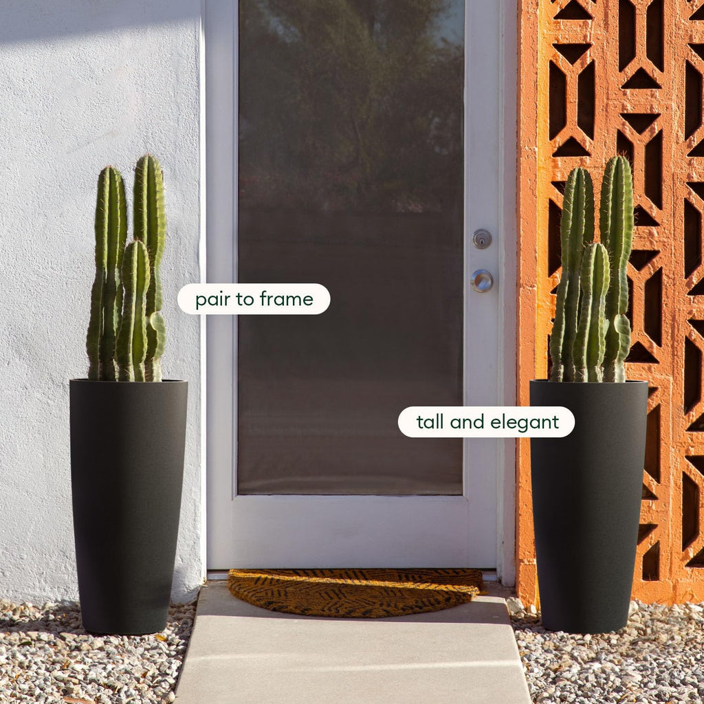 Mason Series Vega Planter - Tall Round Outdoor Planter with Shelf | Made From a Durable Plastic-Stone Composite