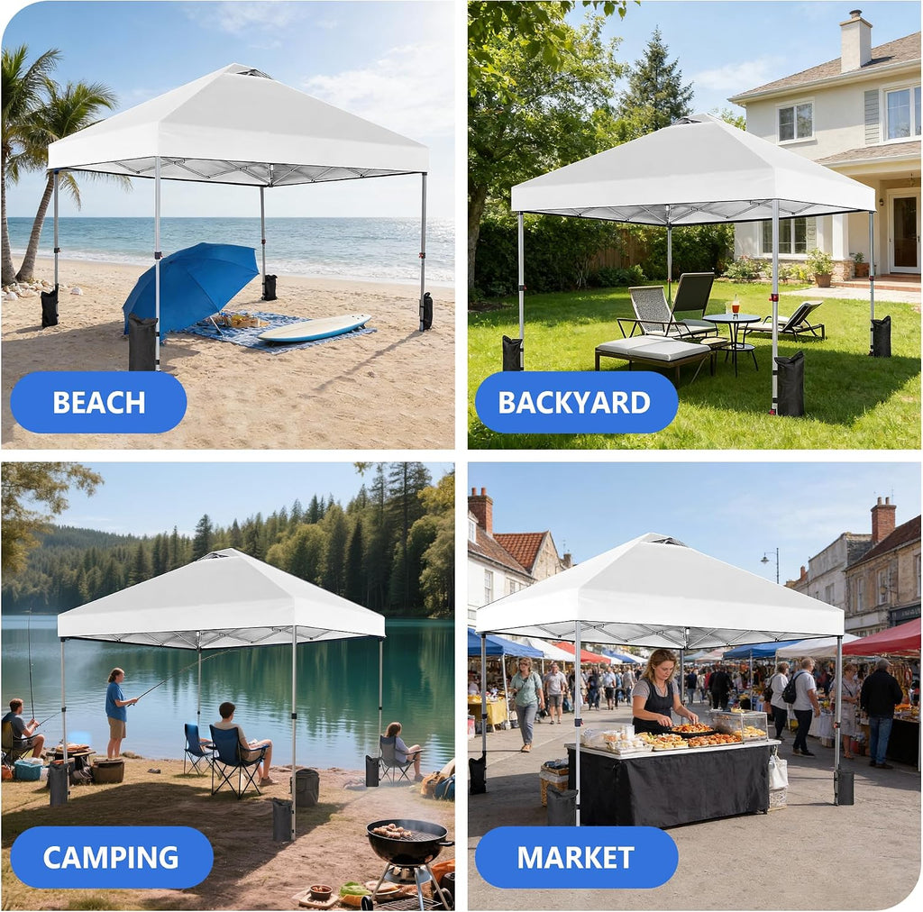 10x10ft 1-Person Pop Up Canopy Tent, Heavy Duty One Push Setup Portable Outdoor Shelter Events Camping with Rolling