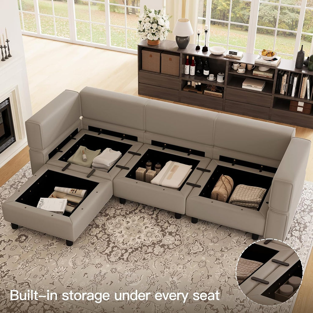 Modular Sectional Sofa L Shaped Couch with Reversible Chaises Deep Sectional Couch with Storage Ottoman Seat ,Velvet