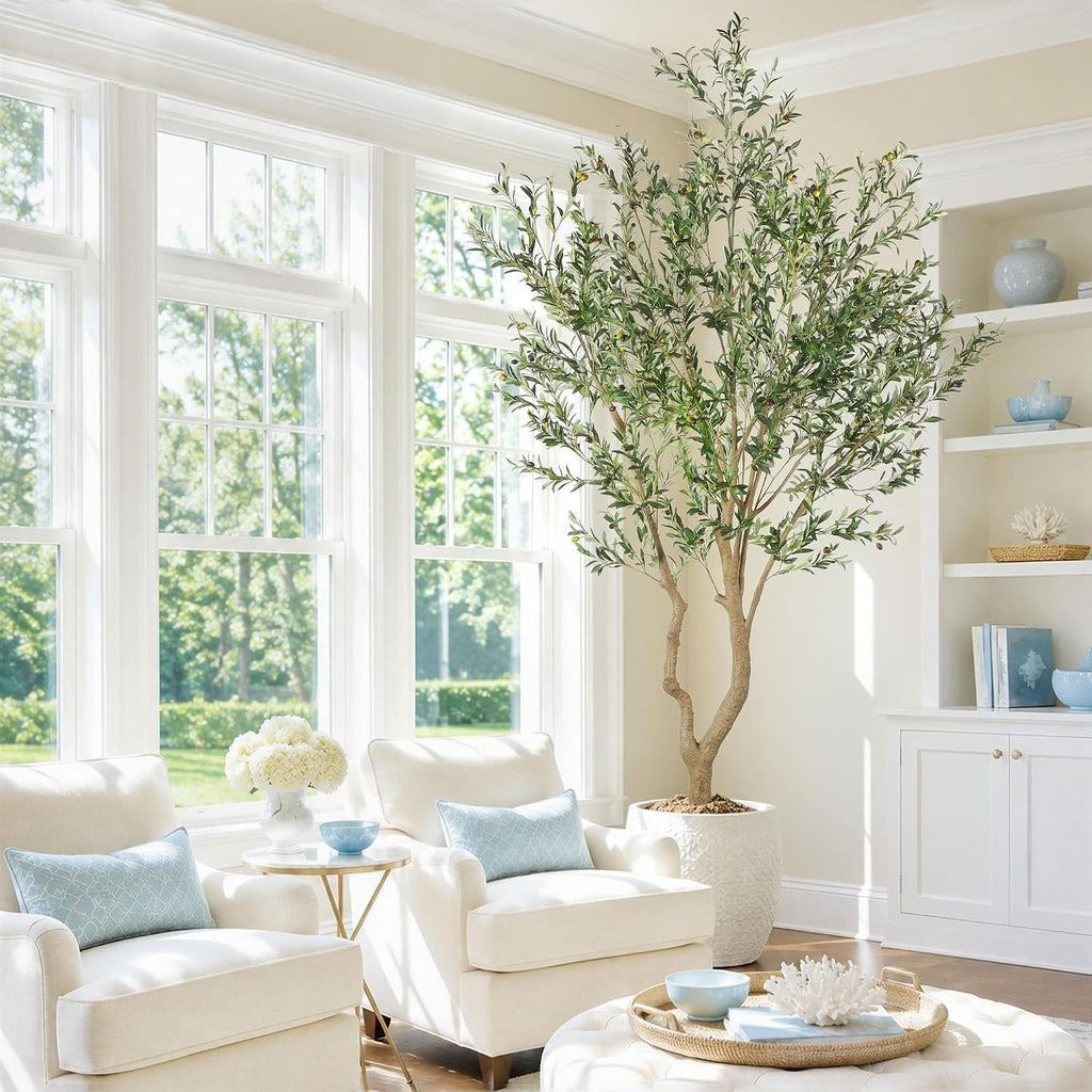 Tall Faux Olive Tree,10ft(120in) Realistic Potted Silk Artificial Olive Tree, Fake Olive Trees Indoor with Green