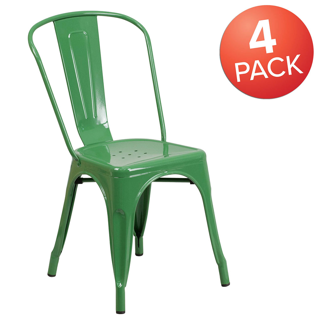 Green Metal Indoor/Outdoor Stackable Chair, 4-Pack