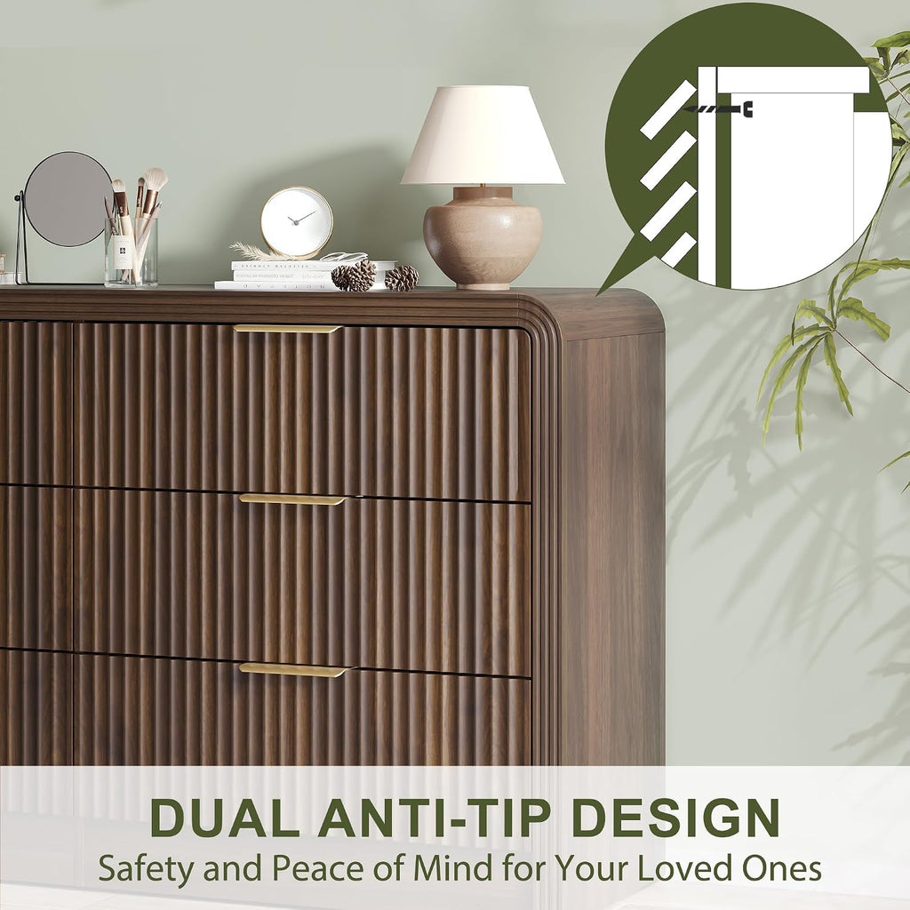 Fluted Drawers Dresser , Wood Dressers with Gold Handles, Modern Dressers with Wave Texture, Large Storage Chest of