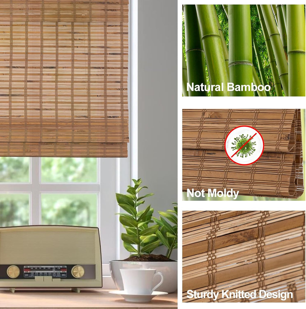 Cordless Bamboo Roman Shades, Roll Up Bamboo Window Shades for Interior Windows, Home and Garden, Light Filtering