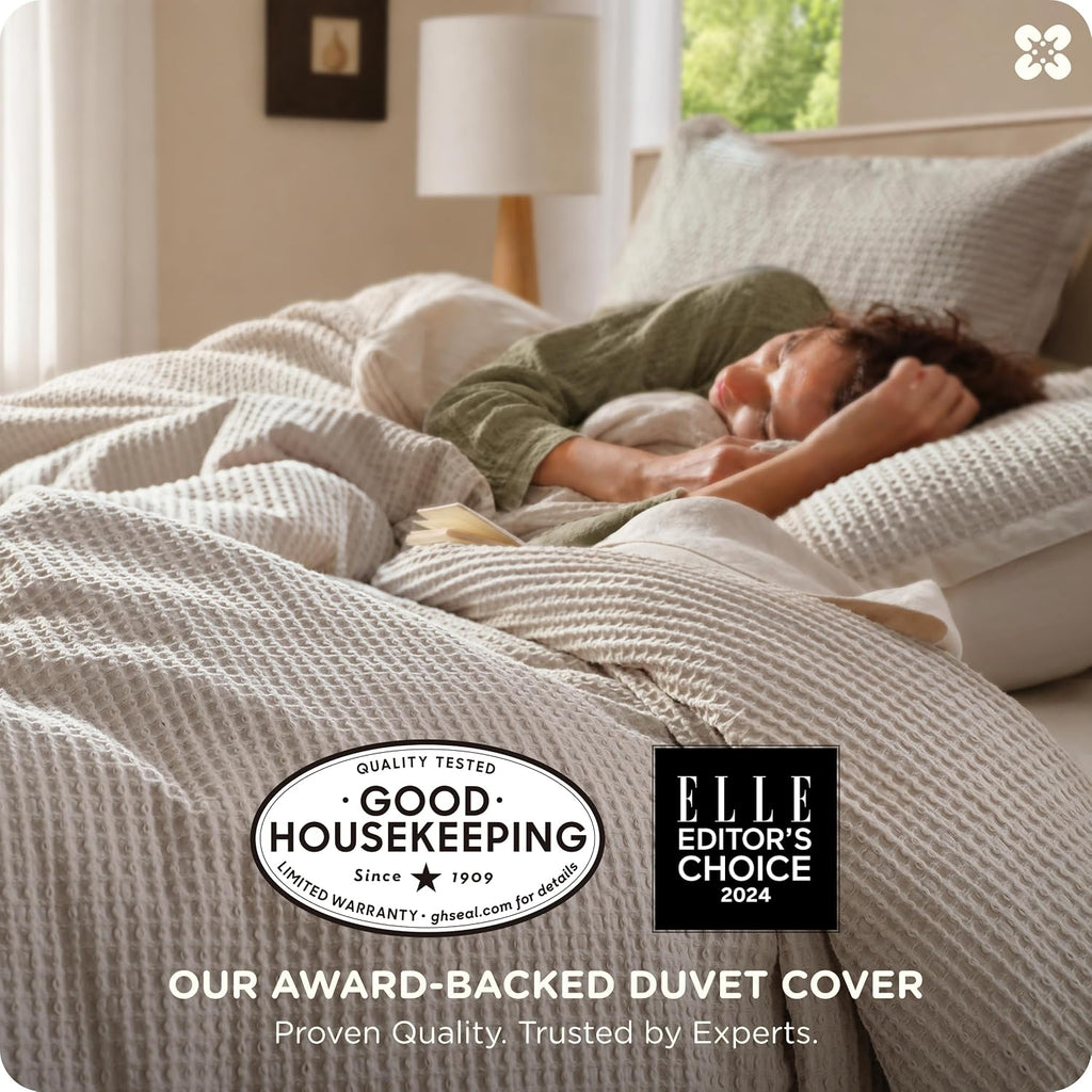 Cotton Duvet Cover - 100% Cotton Waffle Weave Linen Color Duvet Cover, PureWoven Breathable Bedding Set