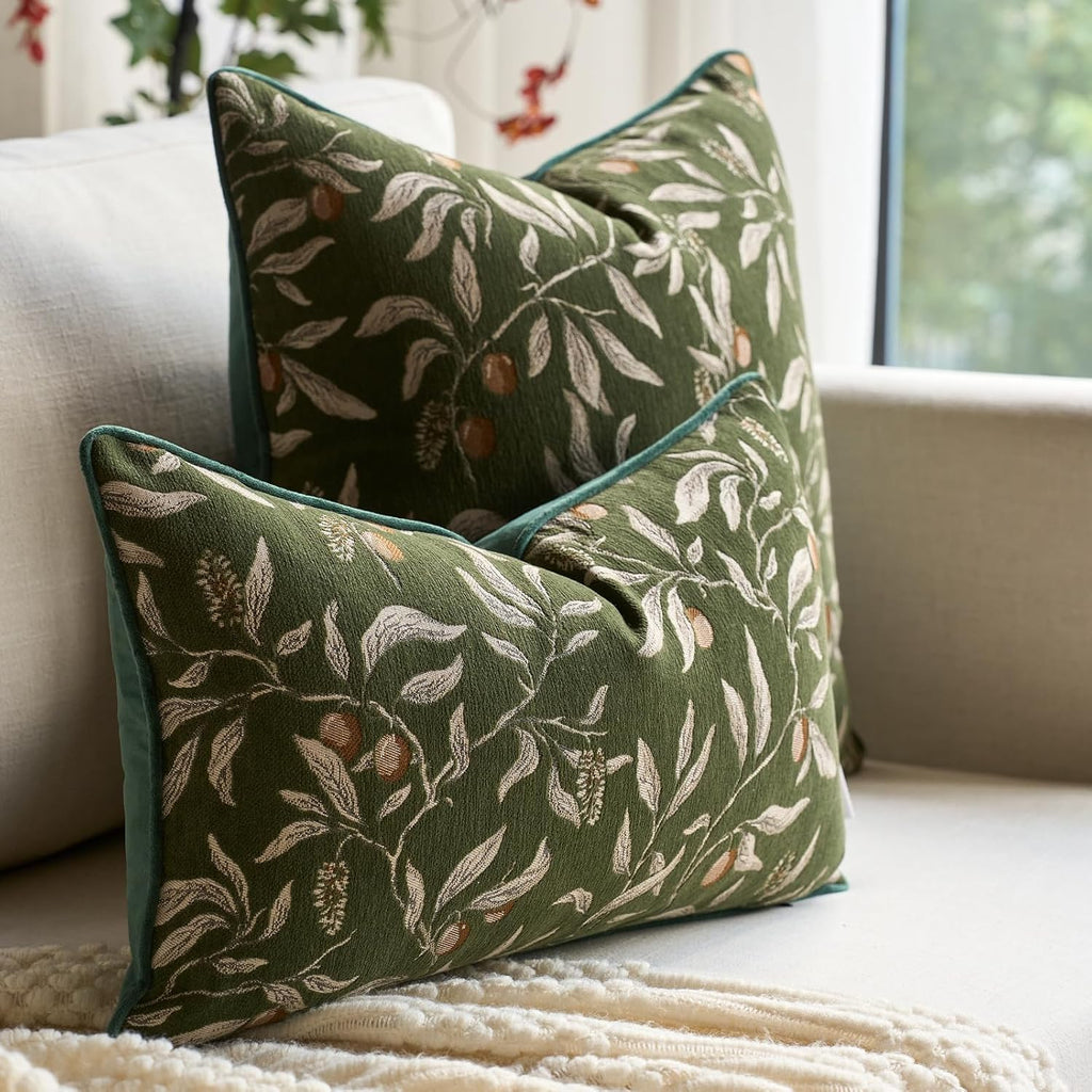 Green Floral Throw Pillow Cover 12 x 20 Inch Rectange Luxury Decorative Lumbar Pillow Cover