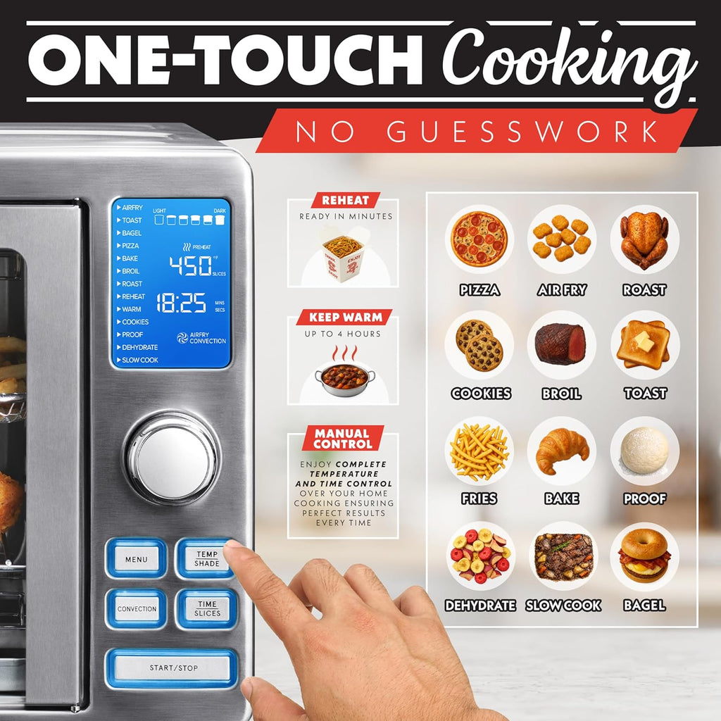Air Fryer French Door Toaster Oven - 6-Slice Capacity, LED Display with 14 Cooking Presets, Stainless Steel