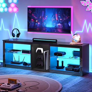 Modern 63 inch TV Stand with LED Lights for 50 55 60 65 70 75 inch TVs, High Gloss Entertainment Center for PS5, TV