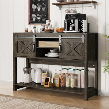 46" Long Console Table with Storage Shelf & Sliding Barn Door