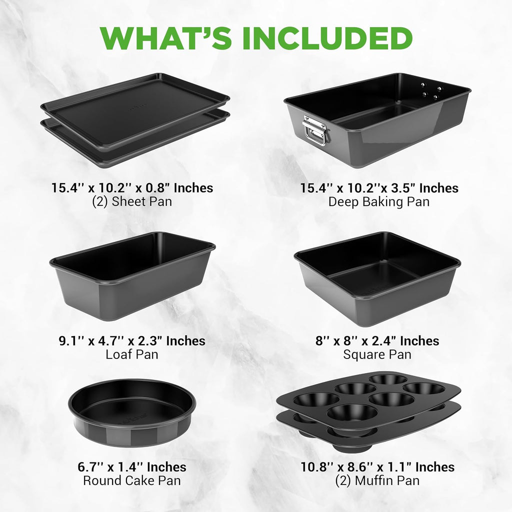 8-Piece Stackable Nonstick Bakeware Set - Premium Steel Pans Set - Includes Round Cake Pan, 6-Cup Muffin Pans