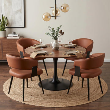 Dining Chairs Set of 4, Modern Upholstered Faux Leather Kitchen Chairs with Curved Back, Easy to Assemble & Clean for