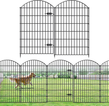 Metal Garden Fence with Gate 48in (H) x 20.3ft (L), 1 Gate+ 7 Panels Dog Fences Border Fence Animal Barrier, No Dig