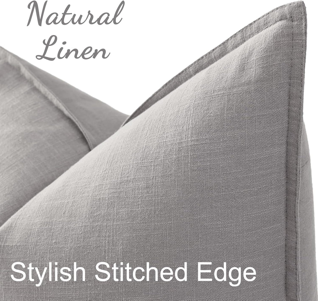 Summer Decorative Linen Throw Pillow Covers 18x18 Inch Set of 2 Light Grey Pillow Covers with Flange Edges Soft