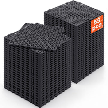 Interlocking Tile 55PCS Black, Drainage Tiles 12" x 12" Splicing, Soft PVC Interlocking Drainage Floor Tiles