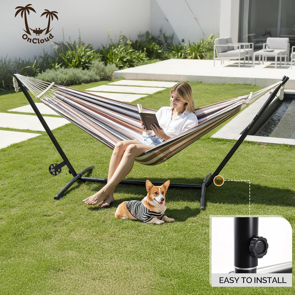 Heavy Duty 550 LBS Hammock with Stand w/Wheel, Easy to Move, Included with Portable Carrying Bag, Upgraded Hammock